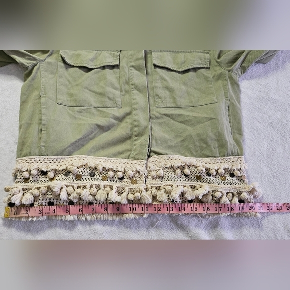 Zara Woman Outerwear Army Green Tassel Pom Fringe Boho Jacket - Picture 5 of 13